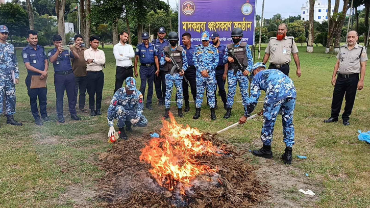 চাঁদপুরে জব্দকৃত ১৮ লক্ষ টাকার গাঁজা পুড়িয়ে ধ্বংস