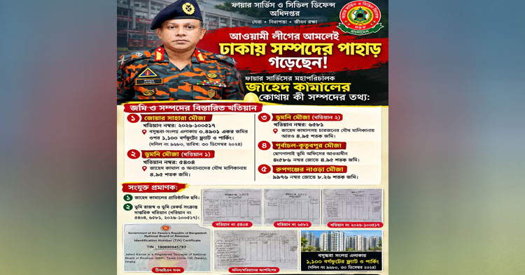 ফায়ার সার্ভিসের ডিজি জায়েদ কামালের সম্পদ নিয়ে প্রশ্ন, নিরপেক্ষ তদন্তের দাবি