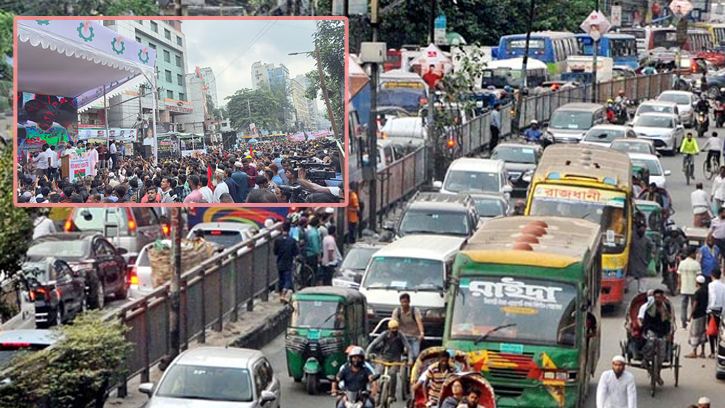 রাজধানীতে তীব্র যানজট: একাধিক কর্মসূচিতে স্থবির ঢাকার সড়ক
