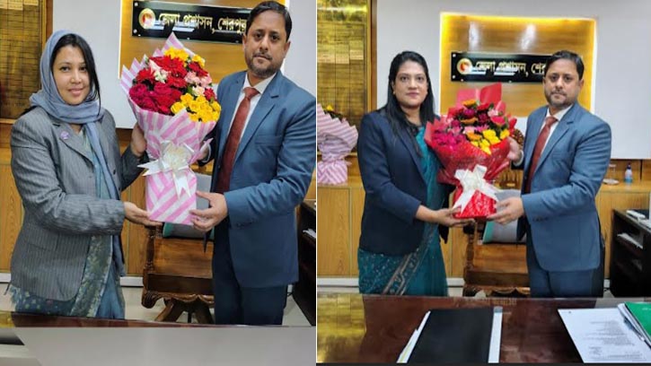 শেরপুরে দুই নবীন ইউএনওকে ফুল দিয়ে বরণ জেলা প্রশাসনের