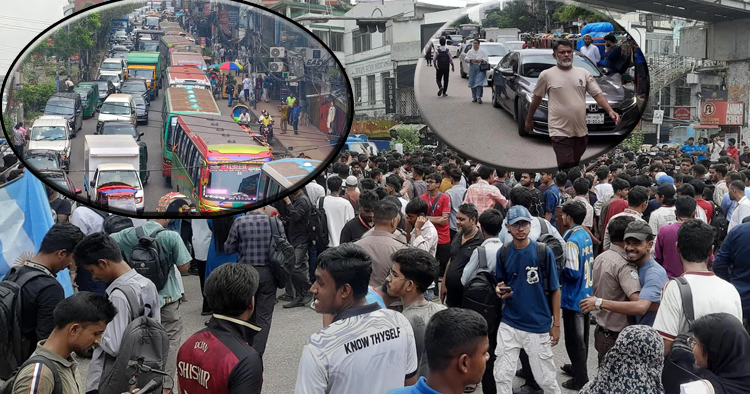 সায়েন্সল্যাব অবরোধে দীর্ঘ যানজট, হেঁটে গন্তব্যে যাত্রীরা